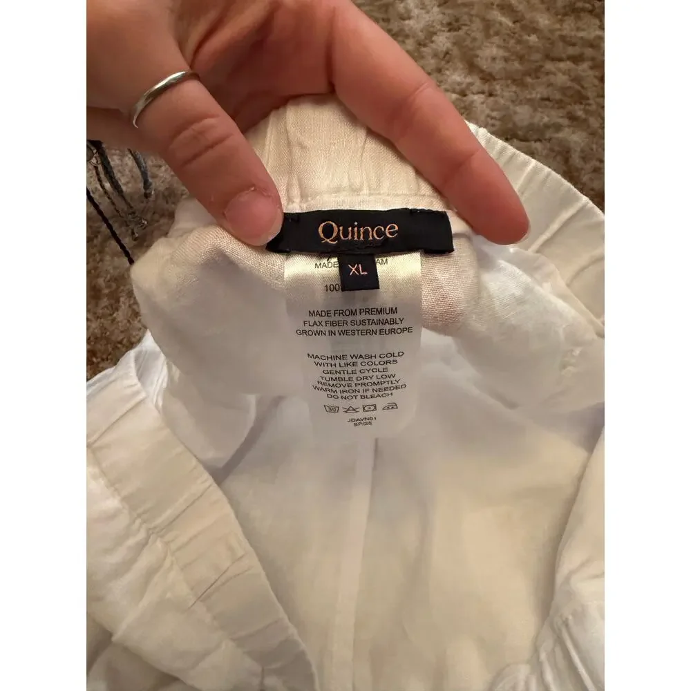 Quince 100% European Linen Pants in White Light Weight Resort Wear Elastic Waist